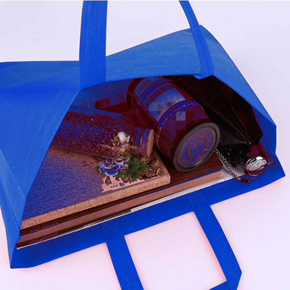 10PCS Reusable Tote Bags Travel To-Go Kicthen Dining Food Non-woven Fabric Shopping Grocery Bags with Handles (Blue)