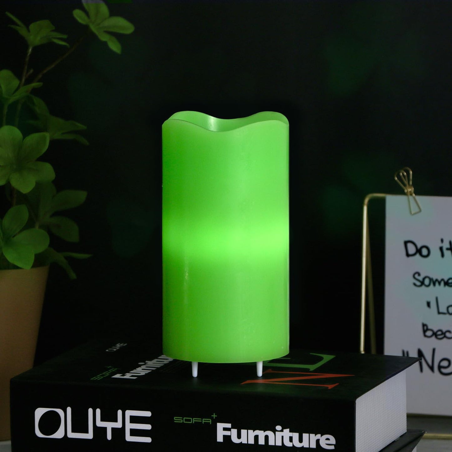 St Patricks Day Decorations Flameless Candles with Lucky Clover Projector, Green LED Candle with Remote and Timer