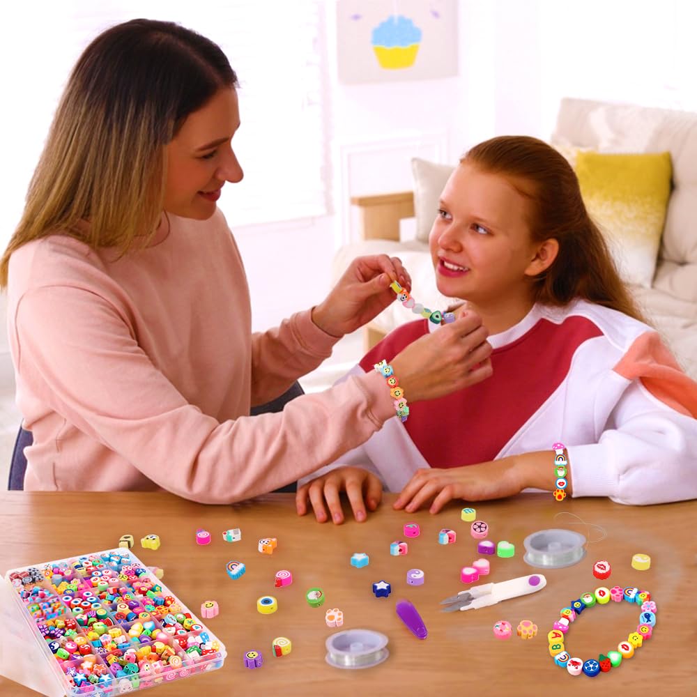 JOICEE 480PCS Fruit Flower Polymer Clay Beads, 24 Style Cute Heart Mushroom Clay Beads Charms for Jewelry Necklace Earring Making, DIY Bracelet Making Kit Accessories for Women Girls