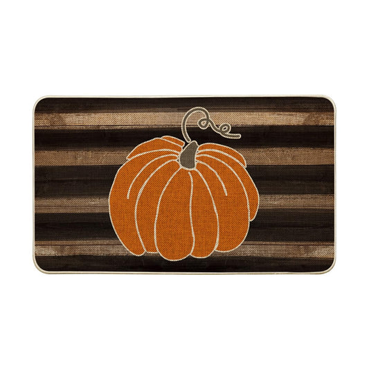 Artoid Mode Wood Stripes Pumpkin Fall Doormat, Autumn Home Decor Low-Profile Switch Rug Door Mat Floor Mat for Indoor Outdoor 17x29 Inch