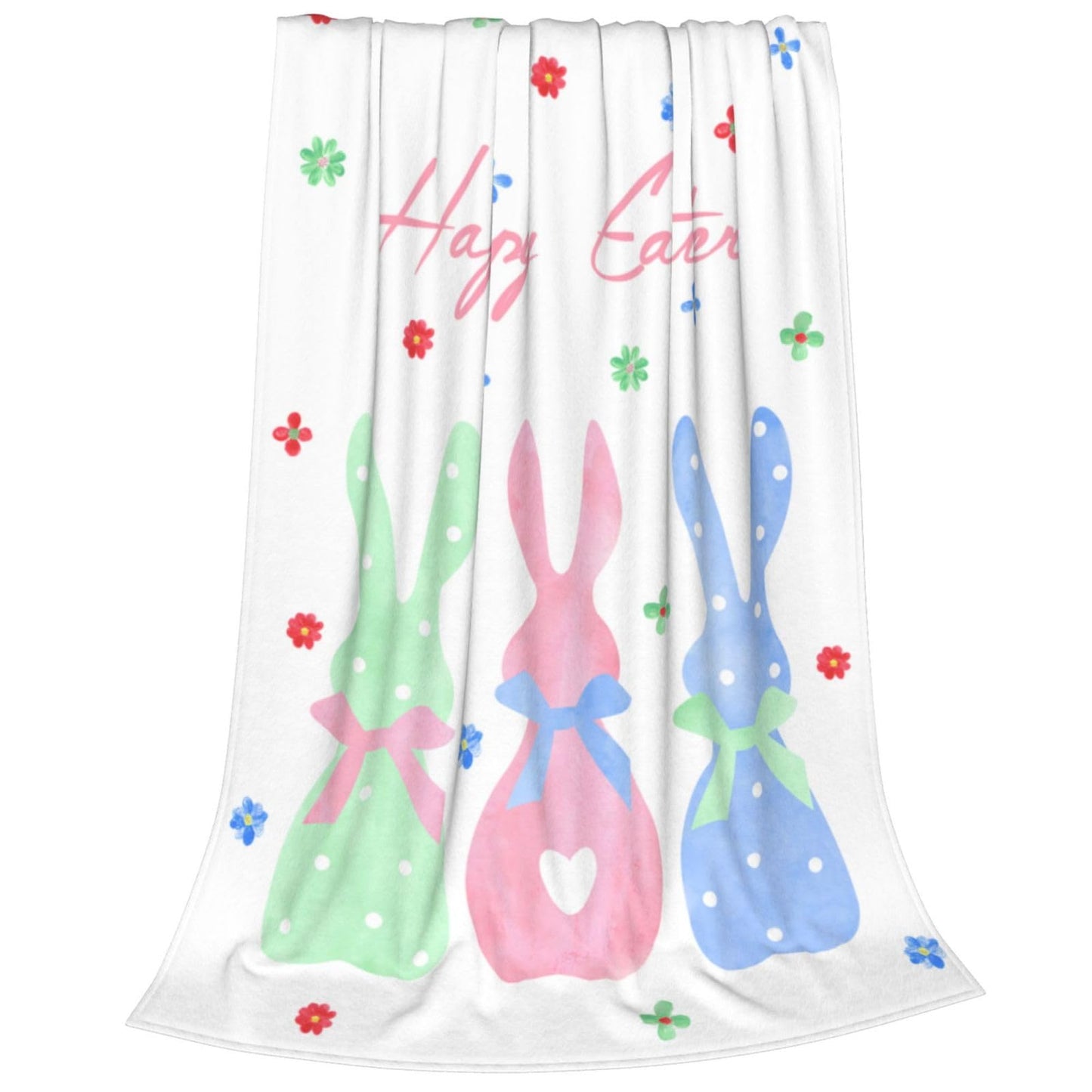 Cute Easter Bunny Blanket, Bunny Floral Throw Blanket for Couch Bed Sofa, Soft Cozy Girl Fleece Blanket, All Season Lightweight Flannel Blanket for Easter Decorations All Season 40x50 Inch