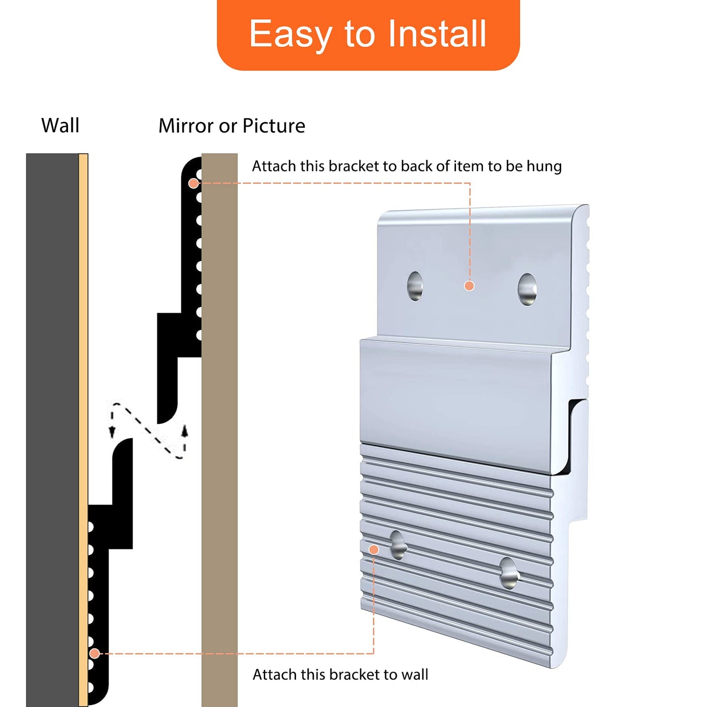2 inch French Cleat Picture Hanger, Aluminum Mirror Hanging Kit with Hardware, Ideal for Artwork, Whiteboard, Cabinet, Holds 30 lbs. per Pair, 2 Pairs