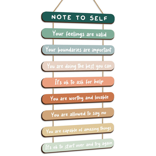 Yookeer Mental Health Reminders Wall Art Decoration Positive Psychology Affirmations Therapy Office Decor Occupational Therapy Gifts Wooden Hanging Wall Pediments Inspirational Gifts(Bright Color)