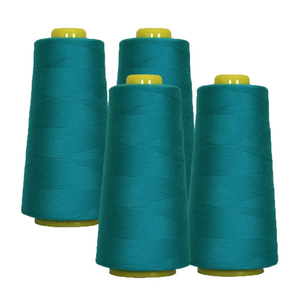 4-Pack Aquamarine All Purpose Sewing Thread Cones (6000 Yards Each) of High Tensile Polyester Thread Spools for Sewing, Quilting, Serger Machines, Overlock, Merrow & Hand Embroidery