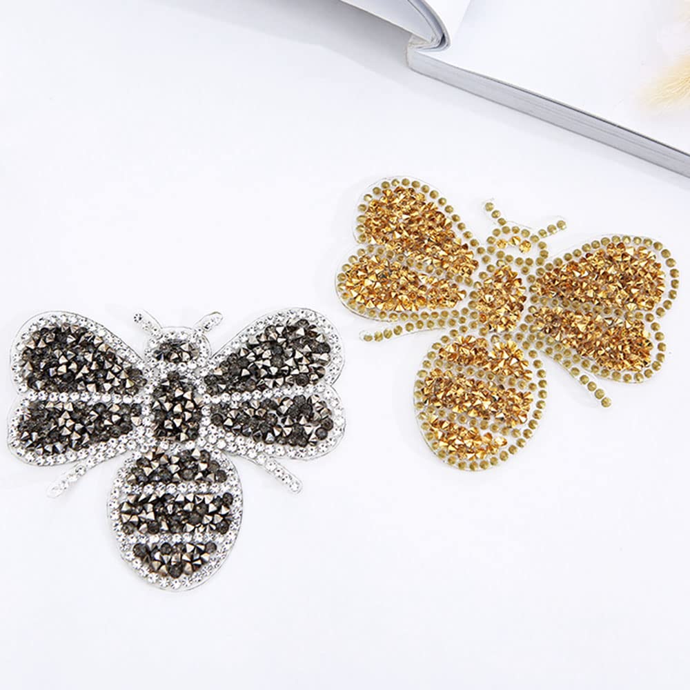 Yazon 4pcs Crystals Bee Patches Iron on Rhinestone Appliques Patch Transfer
