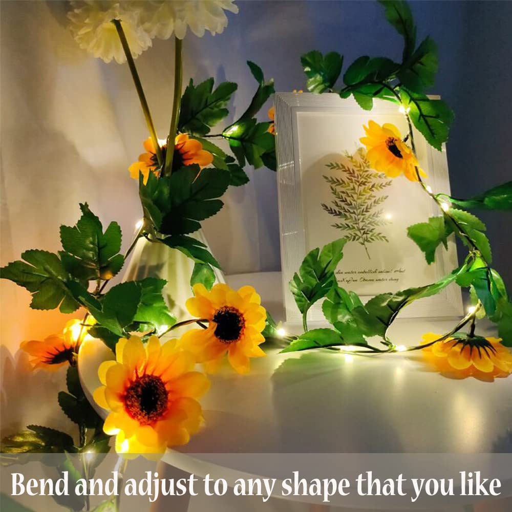 Fielegen 20 LED Artificial Sunflower String Lights, 7.2 ft Sunflower Garland with Lights Battery Operated Flower Fairy String Lights for Bedroom Wedding Birthday Party Home Garden Decor