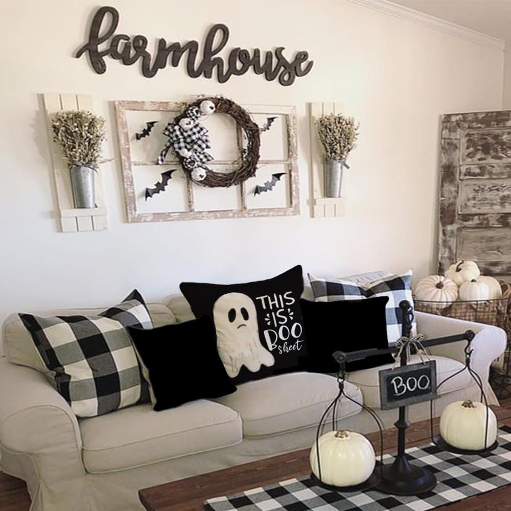 Halloween Pillow Cover 18X18 Inch Ghost Funny Halloween Saying Decoration Holiday Farmhouse Pillow Case Decor for Home Sofa Couch Indoor Outdoor AA188-18
