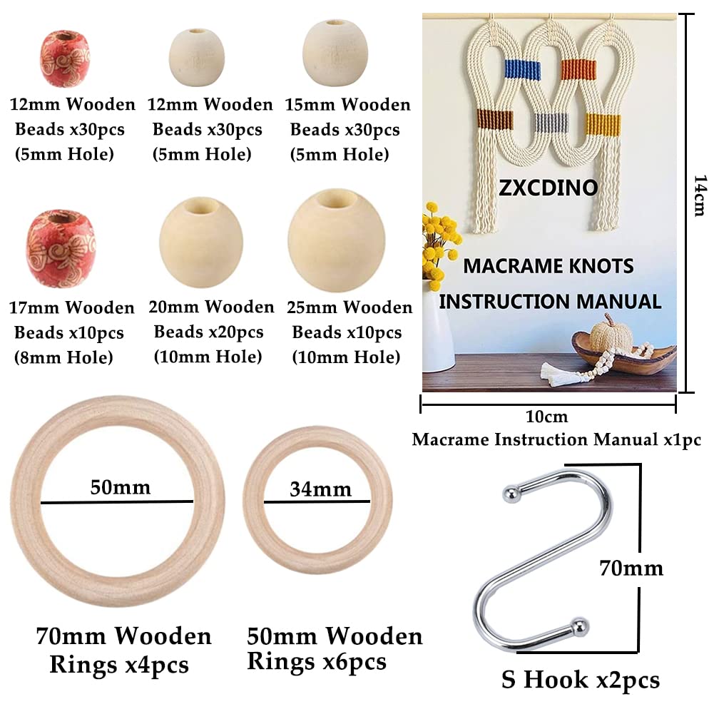 152pcs Macrame Kit for Beginners: Natural Cotton Macrame Cord, Wooden & Metal Rings, Beads, Sticks & Hoops - Perfect for Macrame Plant Hangers & Home Decor