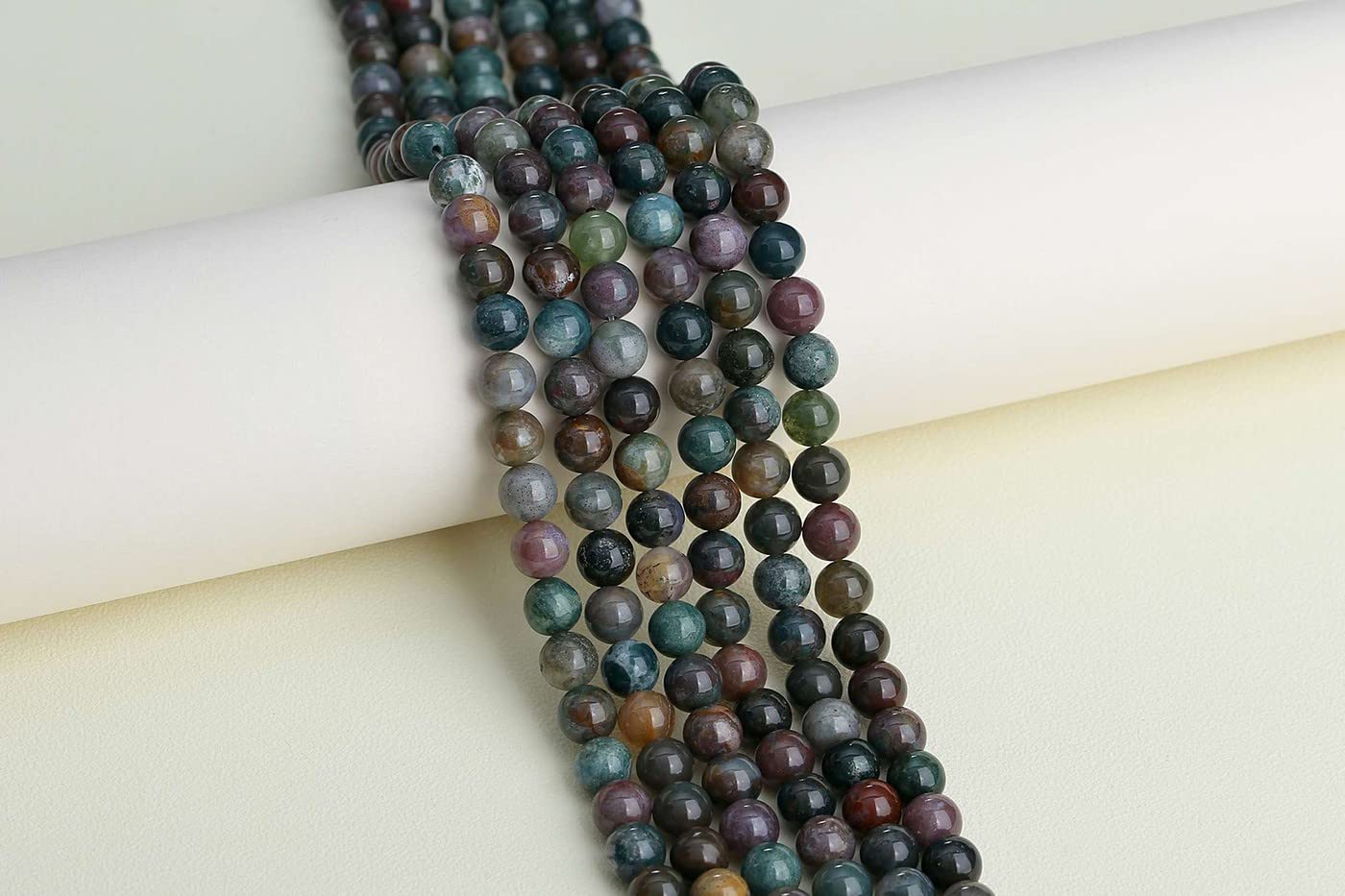 Indian Agate 8mm Natural Stone Beads Round Loose Gemstone Stone Beads for DIY Bracelet Necklace Earrings Jewelry Making Polishing Genuine Real Stone Beading Crystal 96PCS 2 Strand 32"