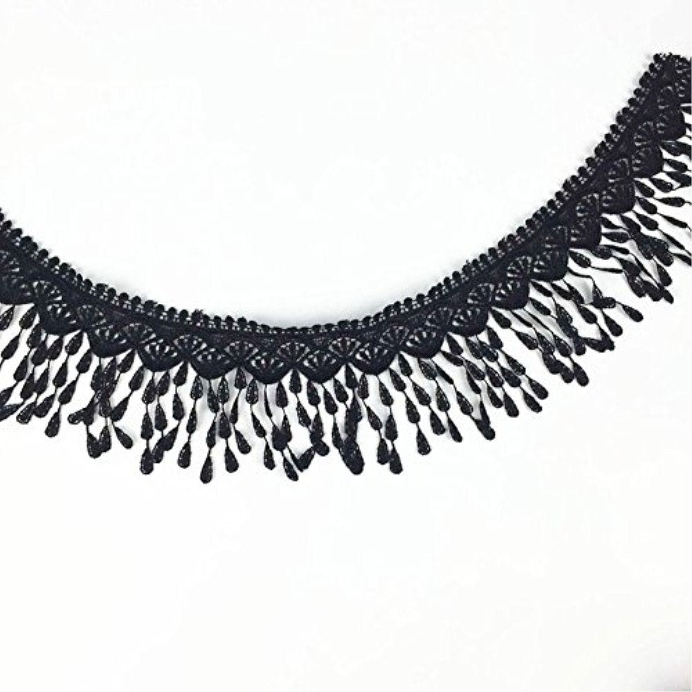 5 Yards Lace Trim with Tassel, 8cm wide, Black, DIY Sewing Applique Craft