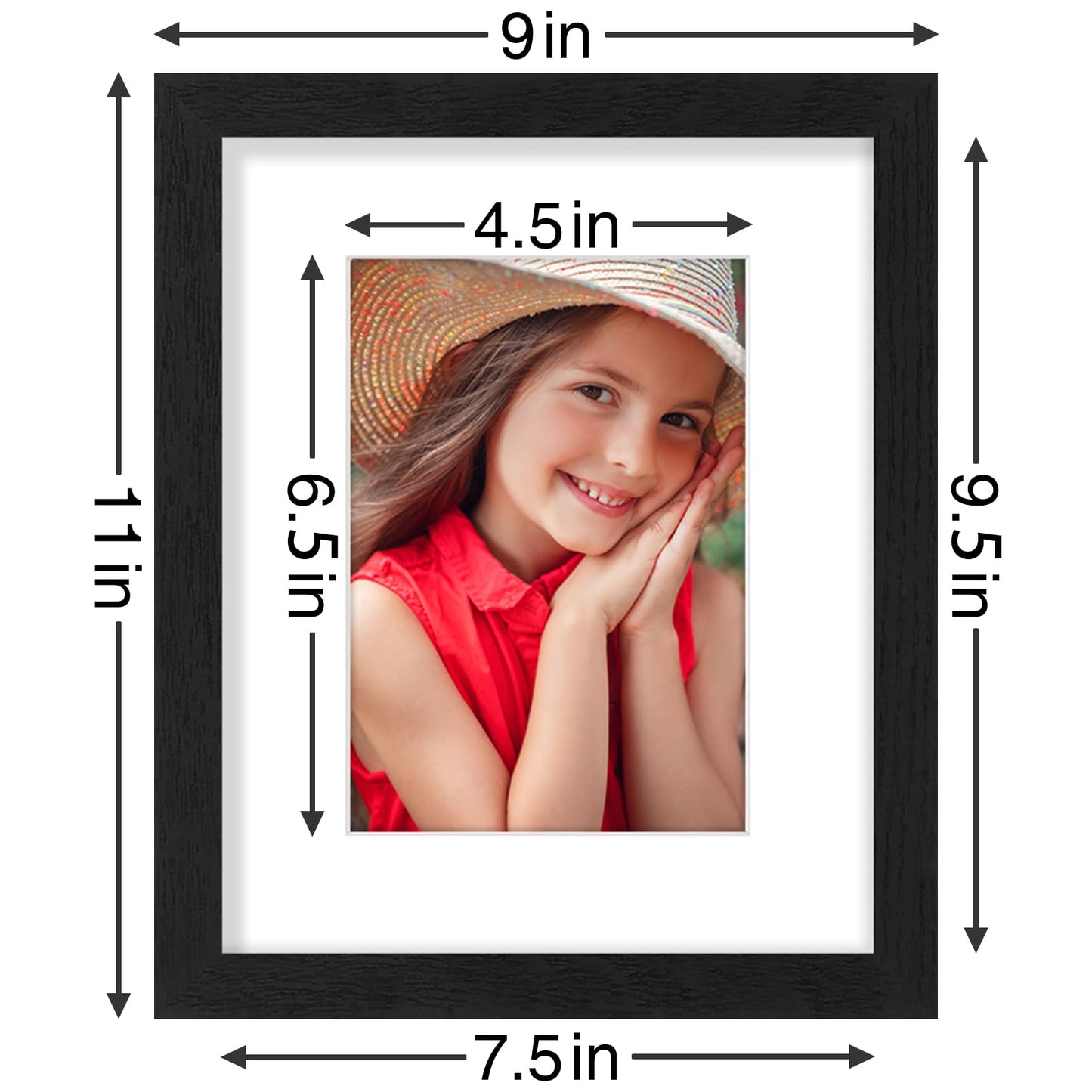 Vittanly 8x10 Picture Frames Set of 9, Shatter Resistant Plexiglass, Display 5x7 Pictures with Mat or 8x10 without Mat, Photo Frames for Wall or Tabletop, Engineered Wood, Black