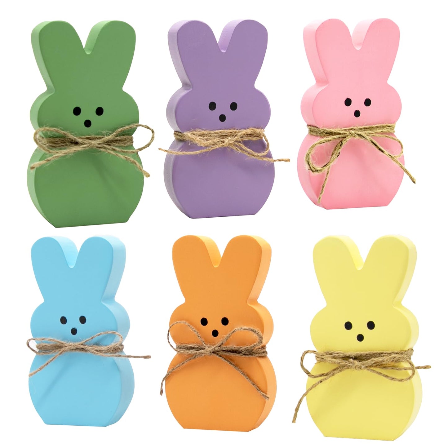 DAZONGE Easter Decorations - 6PCS Wood Bunny Peeps Easter Tiered Tray Decor Signs - Easter Shelf Sitter - Easter Decor for the Home - Spring Wood Decor