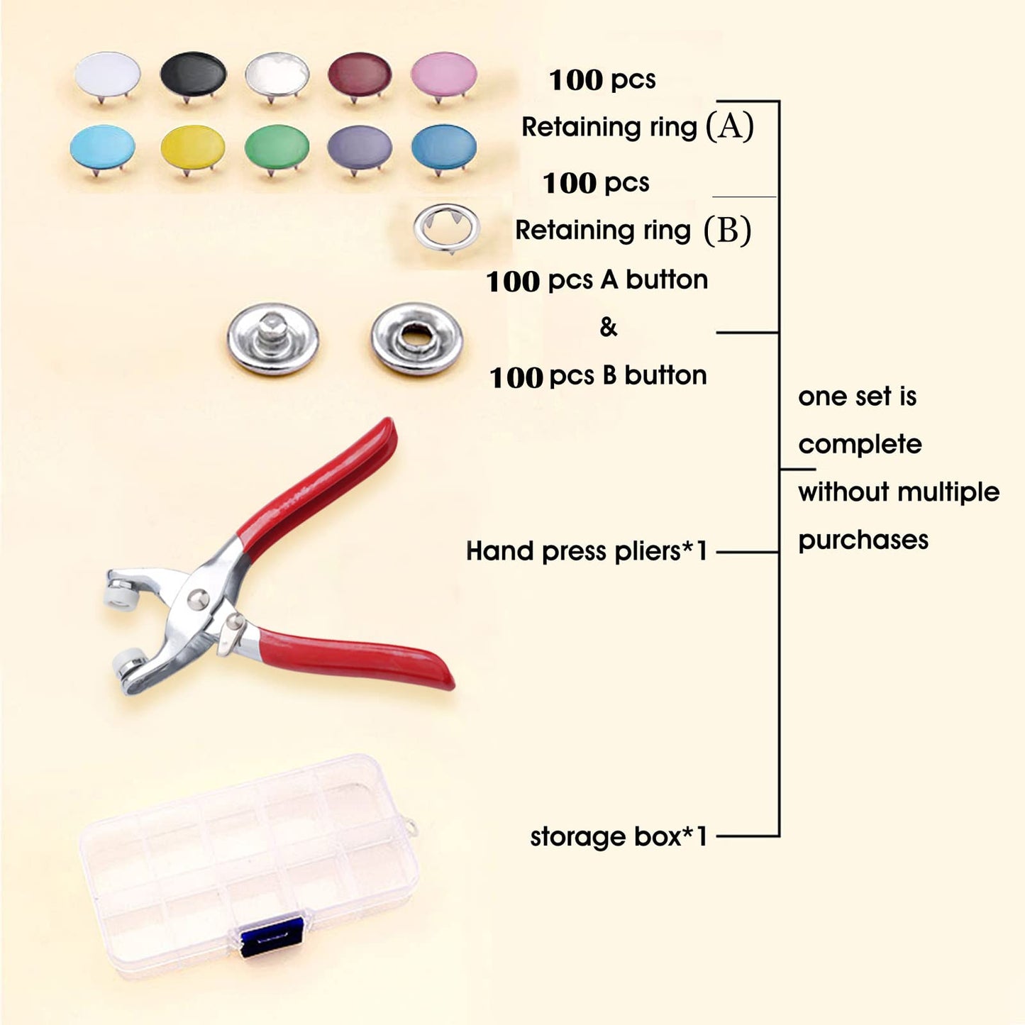 100 Sets Metal Snaps Buttons with Fastener Pliers Press Tool Kit Perfect for DIY Crafts Clothes Hats and Sewing, Snap Button Fasteners Kit for Clothing Sewing (9.5mm / 400 PCS)