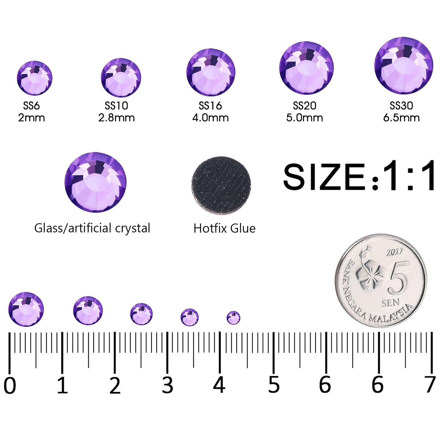 MEIBITE 6796PCS Tanzanite Hotfix Rhinestones Crystal Stones Glass for Fabric Clothes Shirts Sparkly Flat Back Round with Tweezers and Picking Pen (SS6~SS30 Set)