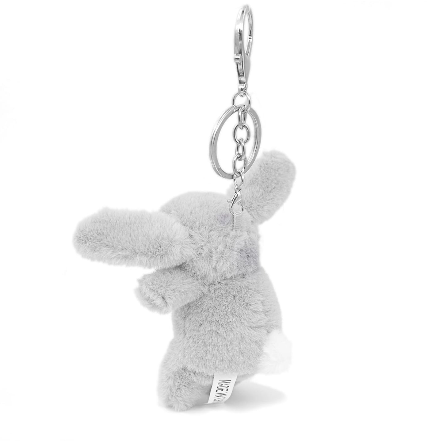 Miokkley Cute Bunny Plush Keychain for Purse, 3.5" Inch Mini Rabbit Keychain for Backpack Purse Charm Gift for Women (Light Gray)
