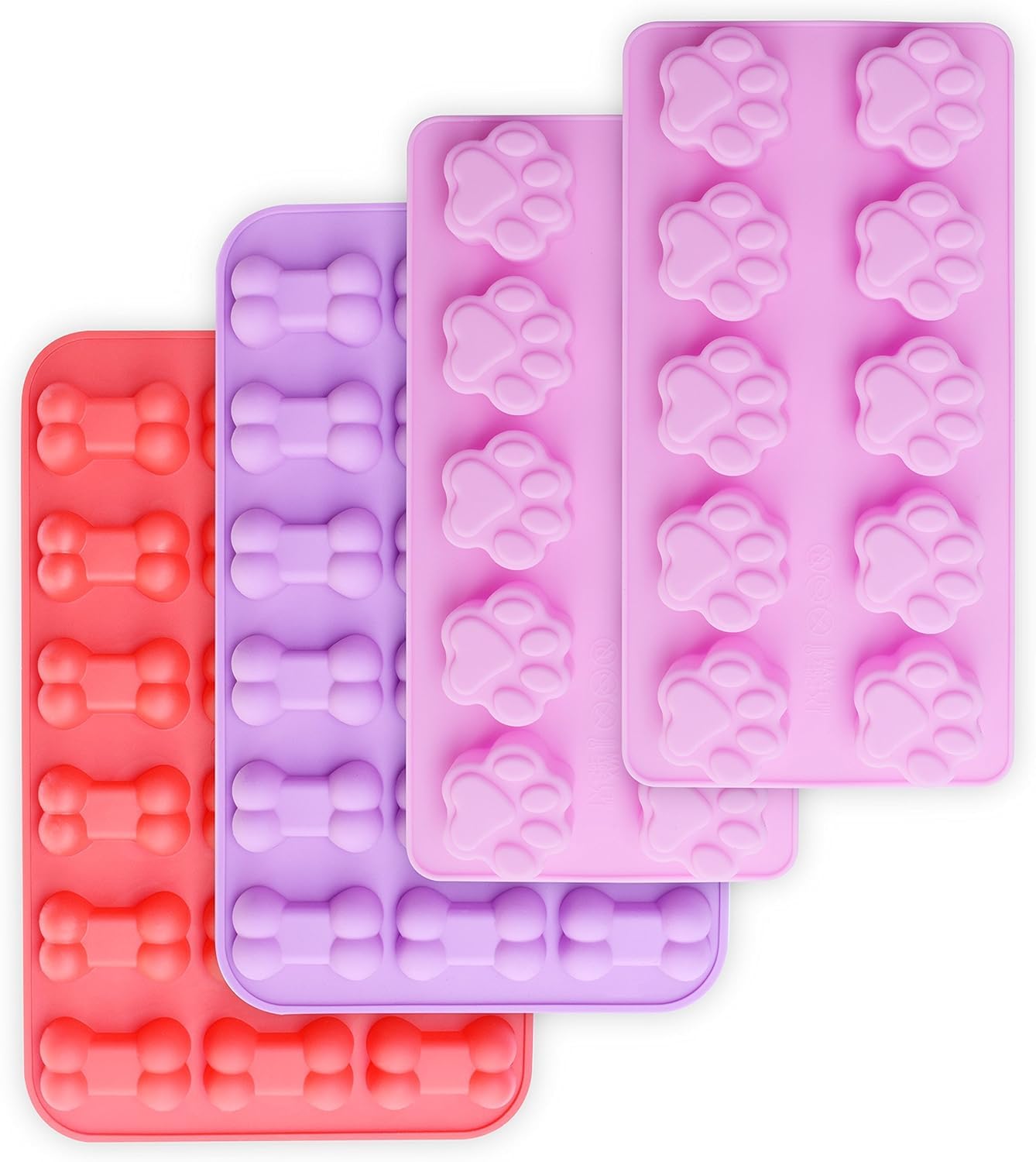 homEdge Puppy Dog Paw and Bone Silicone Molds, Non-Stick Food Grade Silicone Molds for Chocolate, Candy, Jelly, Ice Cube, Dog Treats (Puppy Paw Bone Set of 4PCS)