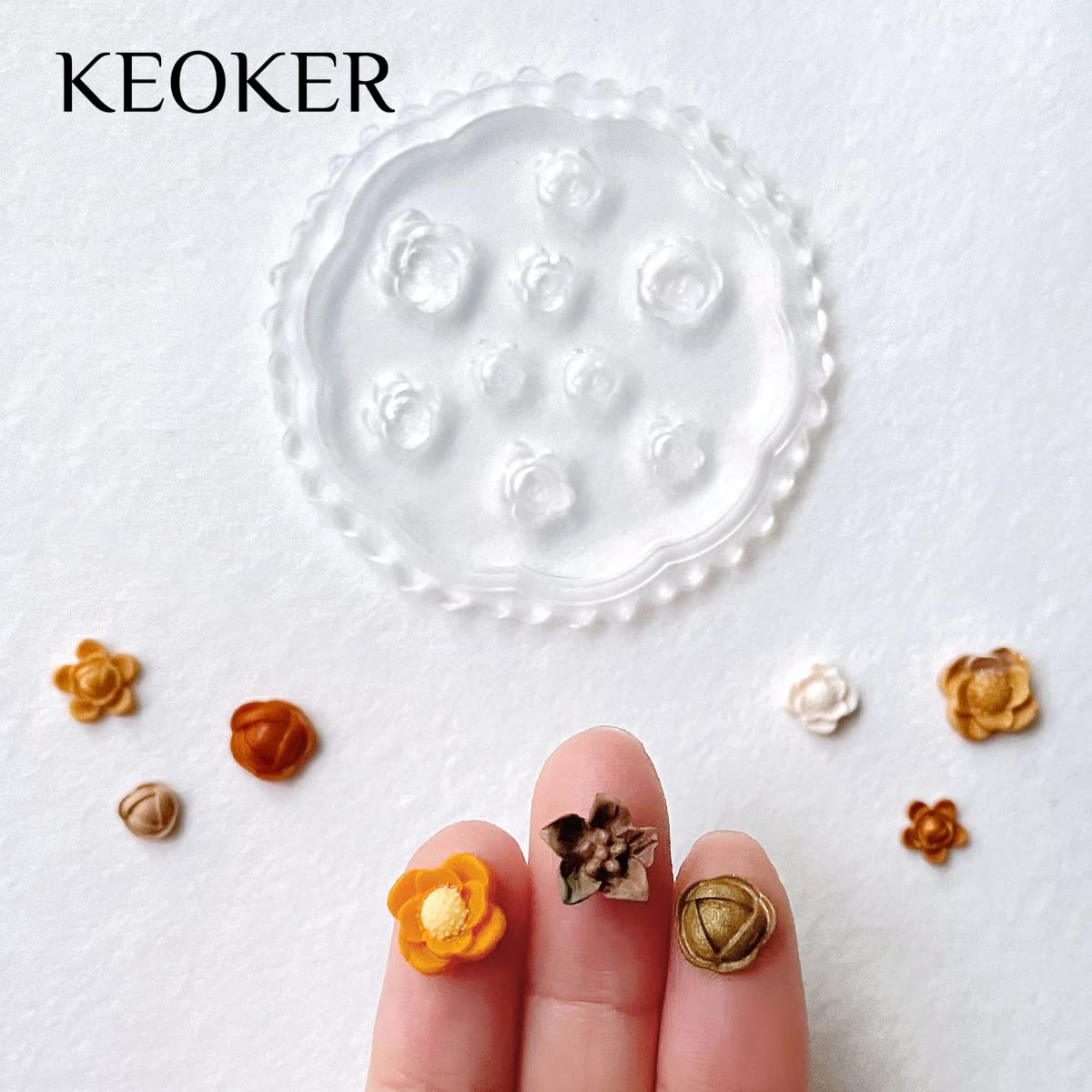 KEOKER Flower Polymer Clay Molds - 4 Pcs flower & Leaf Polymer Clay Molds for Jewelry Making, Daisy Miniature Clay Molds, Polymer Clay Molds for Polymer Clay Earrings Decoration (Mini Flower & Leaf)
