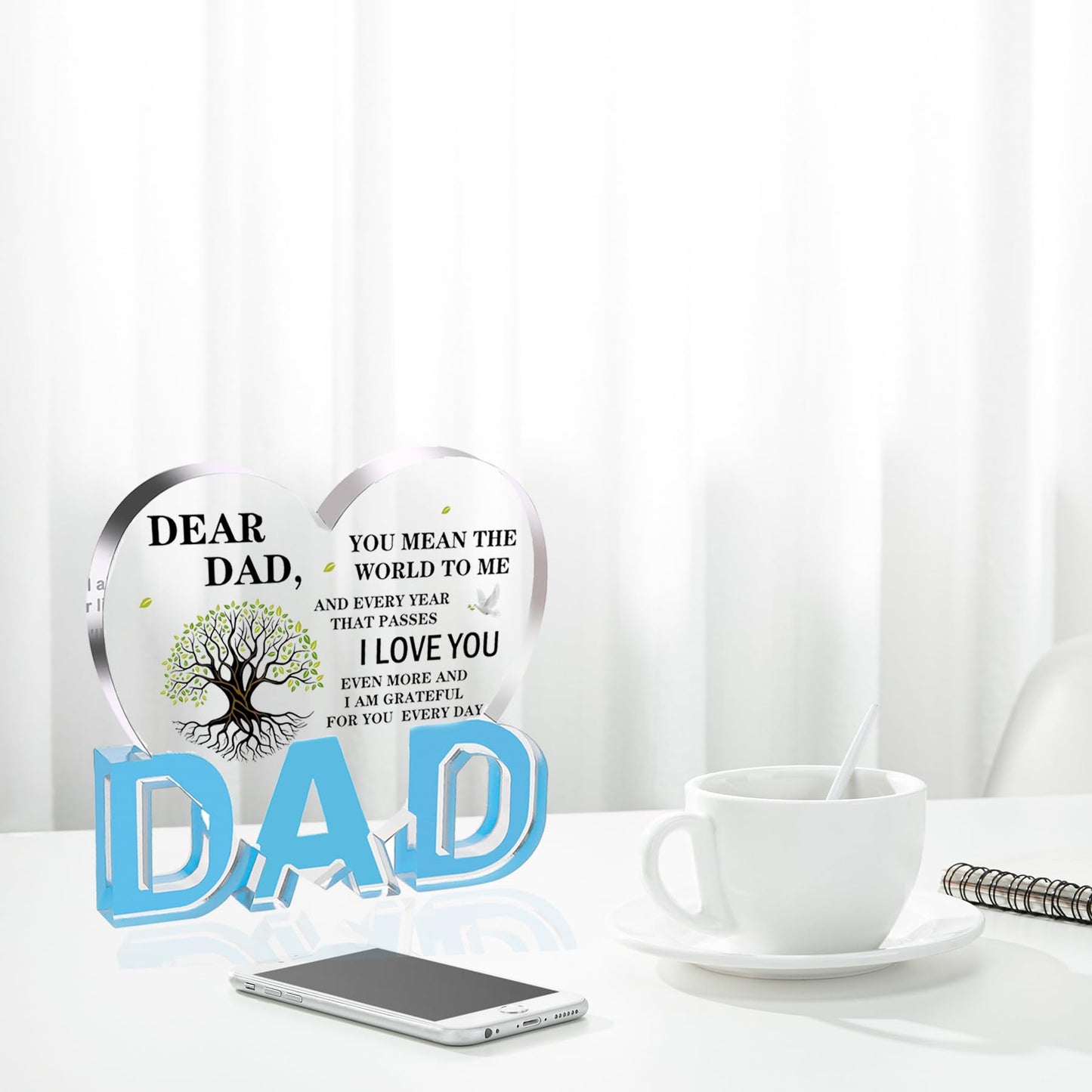Fathers Day Dad Gifts, Dad Birthday Gifts - Acrylic Heart Plaque 3.9×3.7inch, Father's Day Present for Dad from Daughter Son Wife, Memorial Gift for Dad, Thank You Stuff for Father