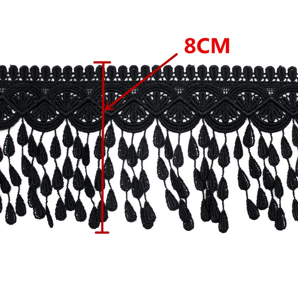 5 Yards Lace Trim with Tassel, 8cm wide, Black, DIY Sewing Applique Craft