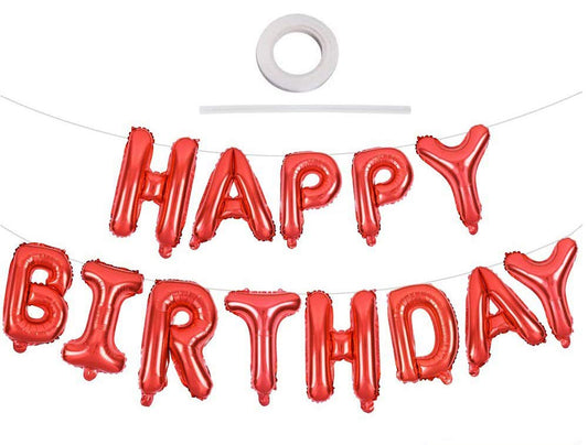 TONIFUL Red Happy Birthday Balloons 16 Inch Mylar Foil Letters Birthday Sign Banner Balloon Bunting Reusable for Girls Boys Kids & Adults Birthday Decorations and Party Supplies