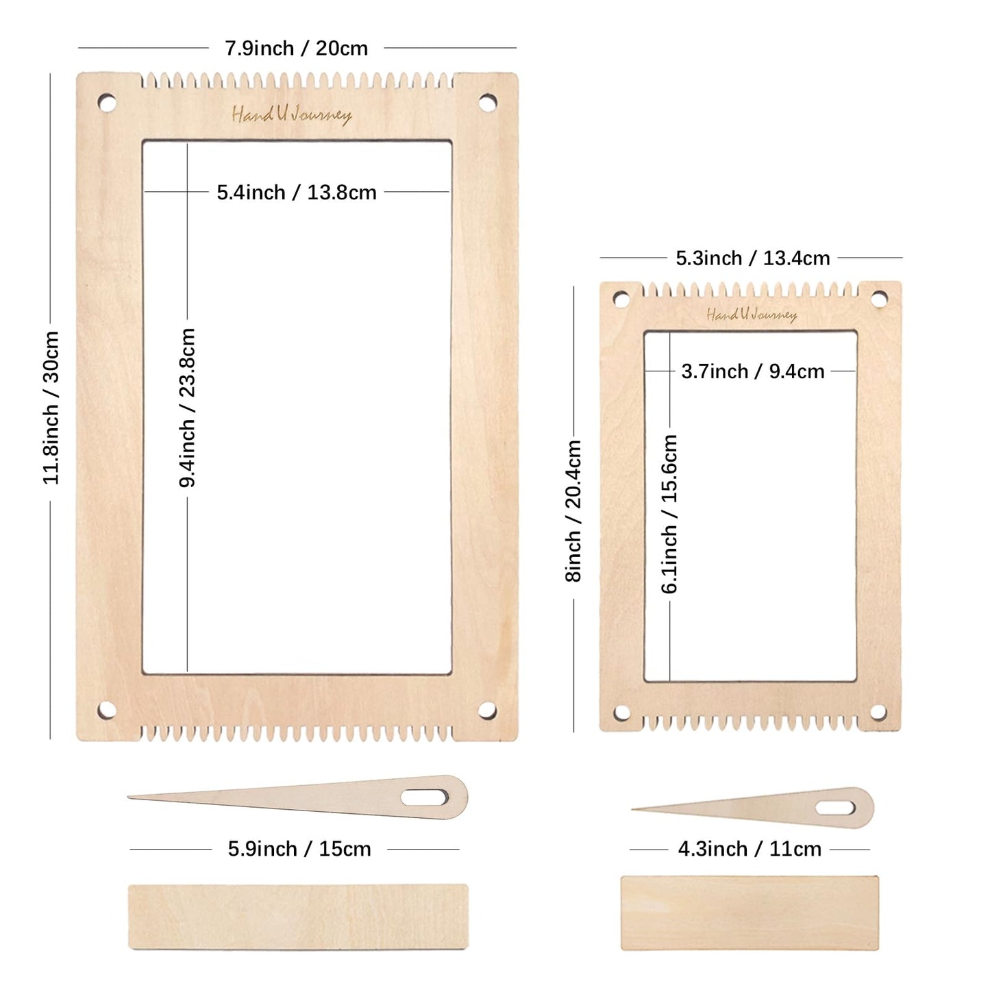 HAND U JOURNEY Rectangle Weaving Loom Kit 7.9''x11.8'' and 5.3''x7.8'', 2 Set with Weaving Tools and 16 Pages Instruction Book-Size M
