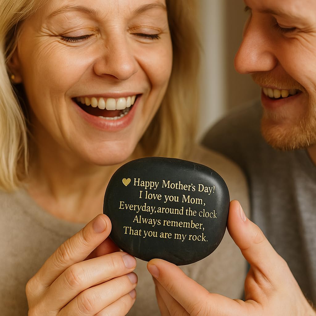 from Daughter or Son Happy Mother's Day. I Love You mom. Everyday, Around The Clock, Always Remember, That You are My Rock. Engraved Rock Unique Rare