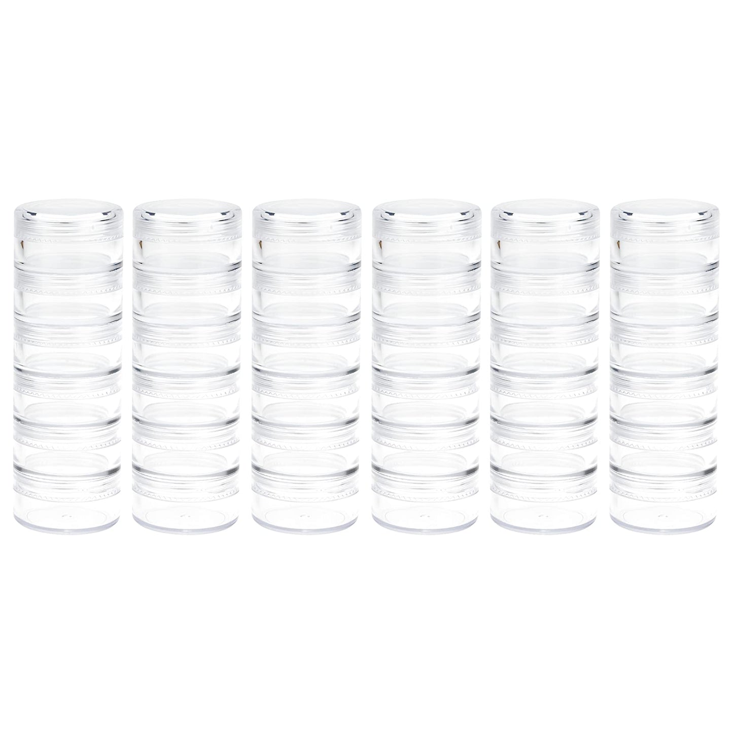 Fengek 6 Sets 6 Layer Stackable Plastic Containers, 10G/10ML Clear Cosmetic Storage Box Round Organizer Jars for Beads, Buttons, Small Jewelry Findings