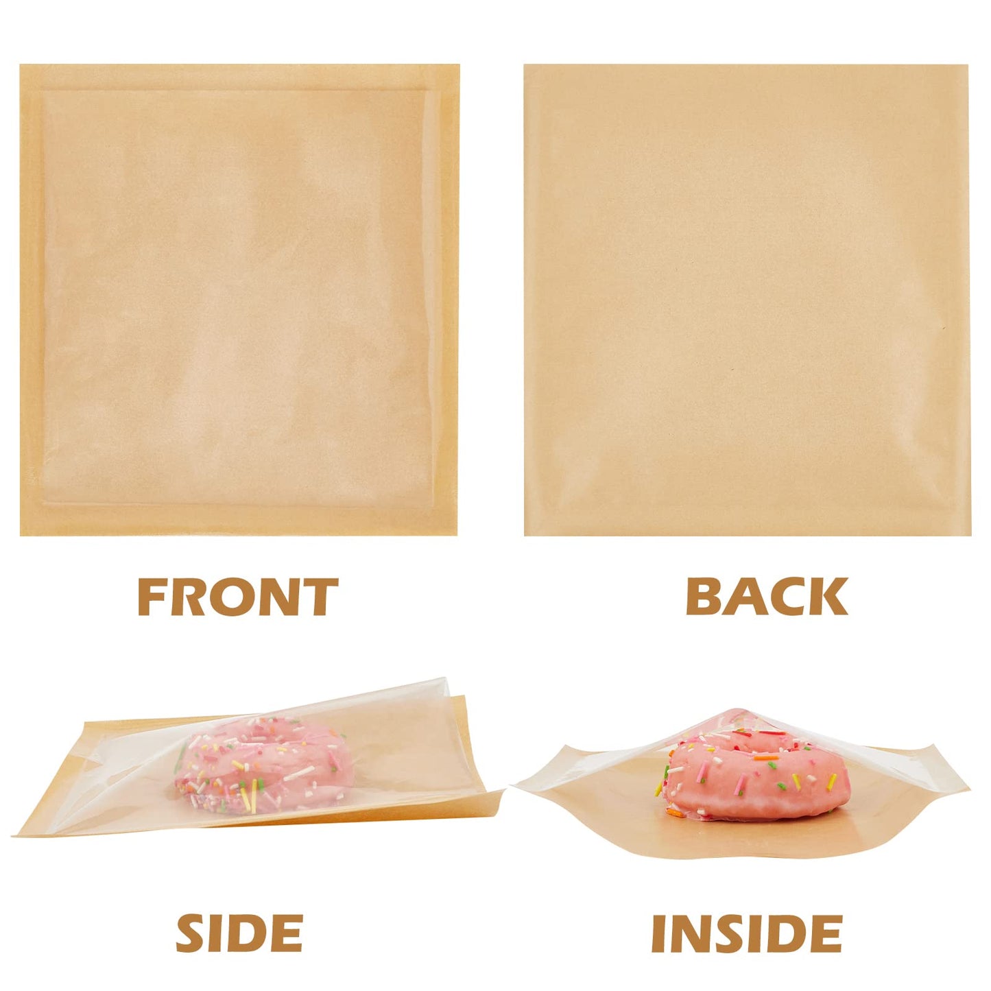 Ocmoiy 100ct Heat-Sealable Bakery Bags with Window for Egg Sandwich, Donut, Cookies Packaging, 7.1x7.5 Inches Clear Front Paper Treat bags To go, Grease-Resistant (100)