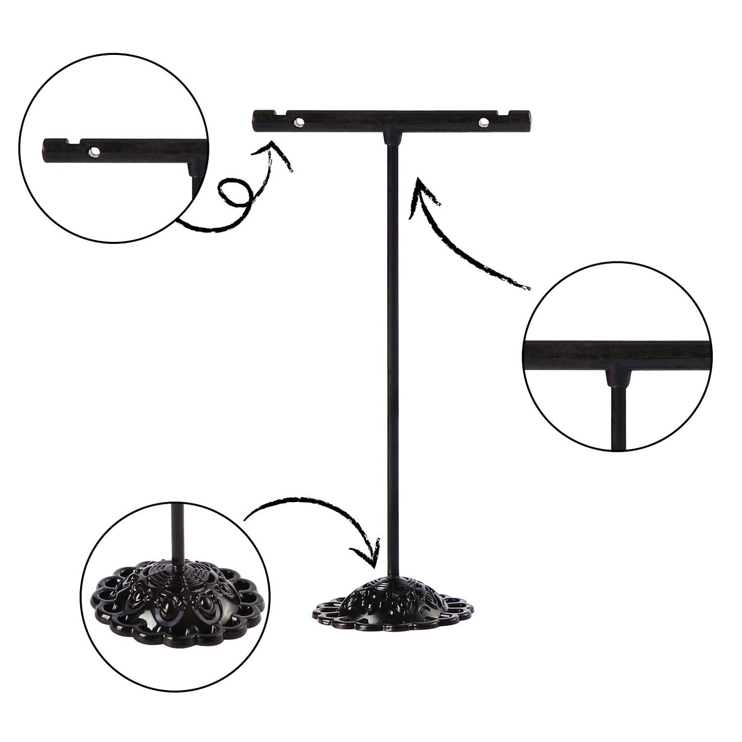 AUTODECO Black Earring T Shape Stand Detachable Metal Earring Display Storage Rack for Photography Jewelry Props Show Closet Retail Store Display 3 Pcs, T Shape