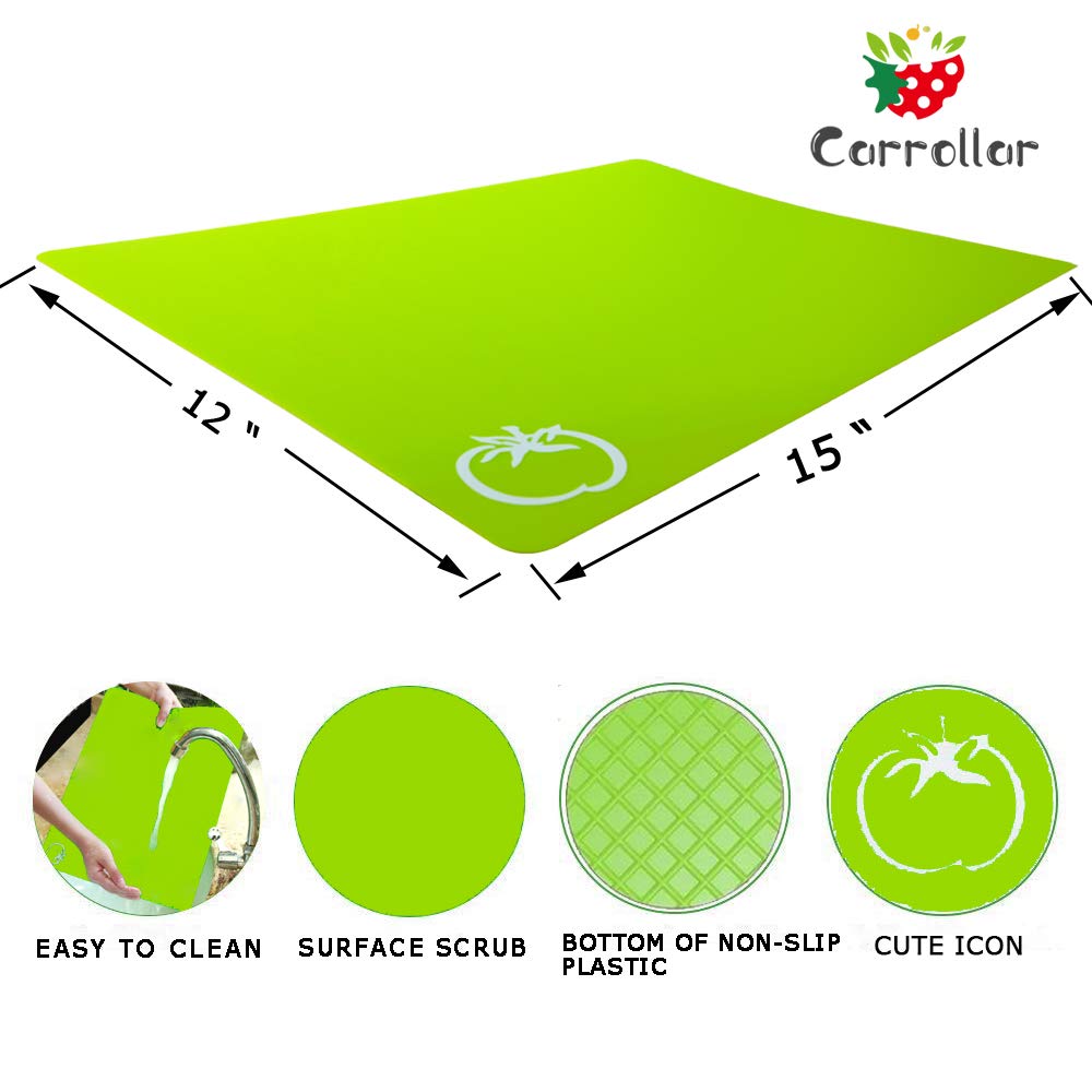 Carrollar Flexible Plastic Cutting Board Mats, Colored Mats With Food Icons, Gripped Back, Cutting board Set of 4 (1)