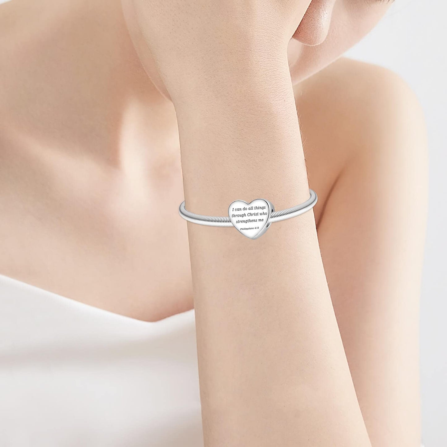 LUXILLA "I can do all things through Christ who strengthens me Philippians 4:13" Charm 925 Sterling Silver fits Bracelets Necklace Pendant Bead Charms Jewelry Gift for Women
