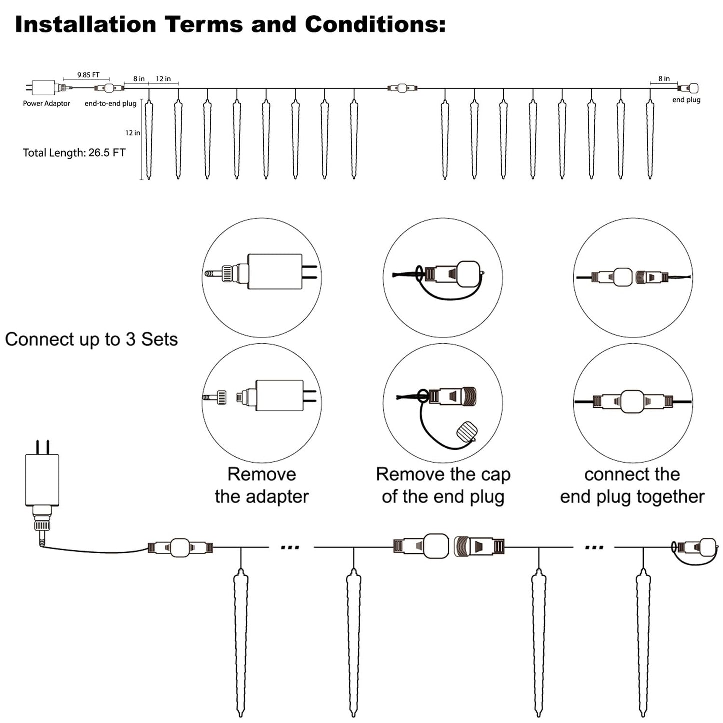 16 Icicles Meteor Shower Lights, 12" Outdoor Icicle Christmas Lights 384 SMD LED Crystal Ice Falling Light, Connectable Raindrop Iciclelight, Xmas Winter Party Tree Holiday Decor, White