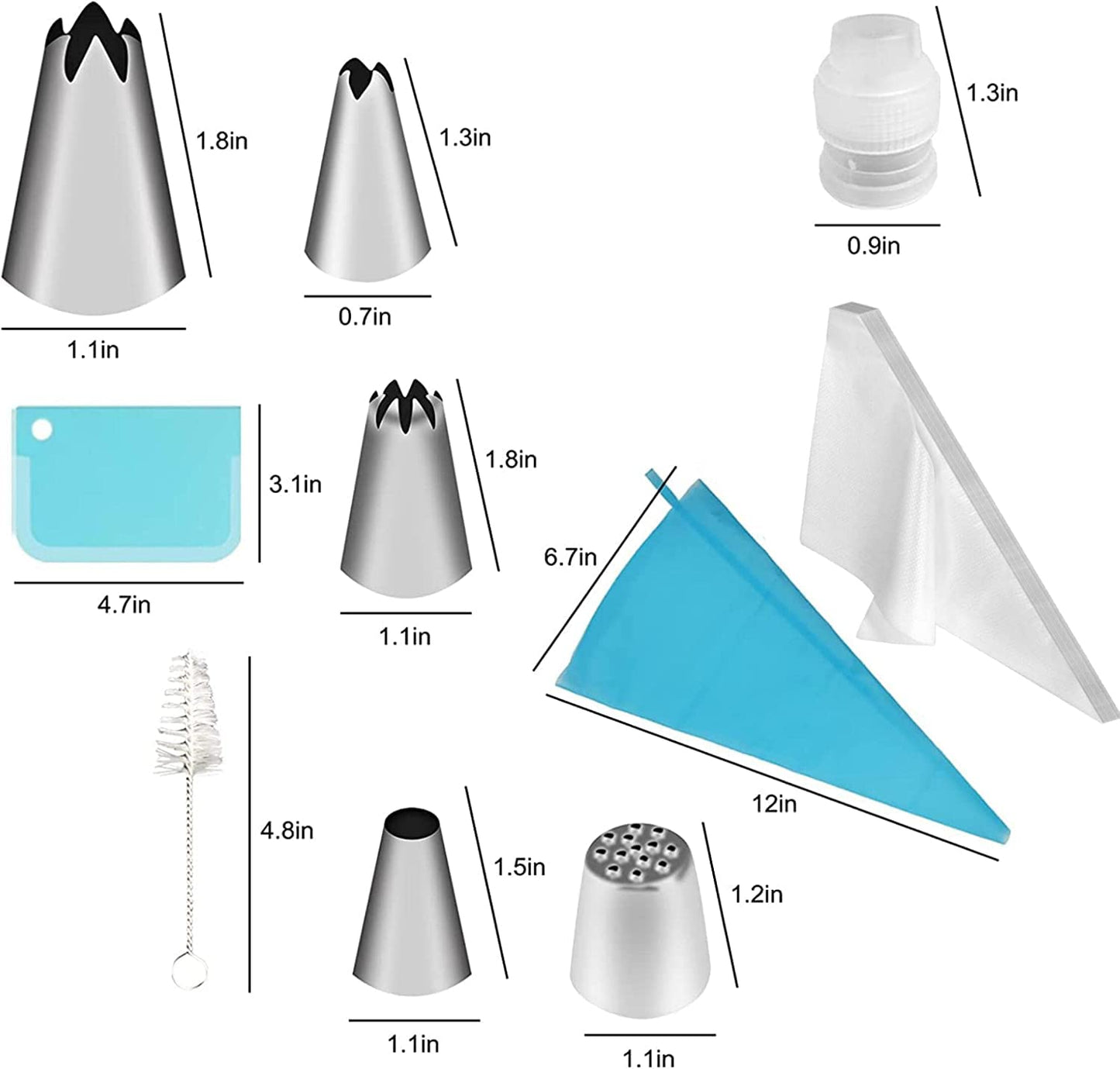 Icing Nozzles Set, Cake Decorating Set, Stainless Steel Piping Icing Nozzles, Reusable Silicone Piping Bag, Suitable for Cakes, Cupcakes, Cookies, Pastries, Beginners