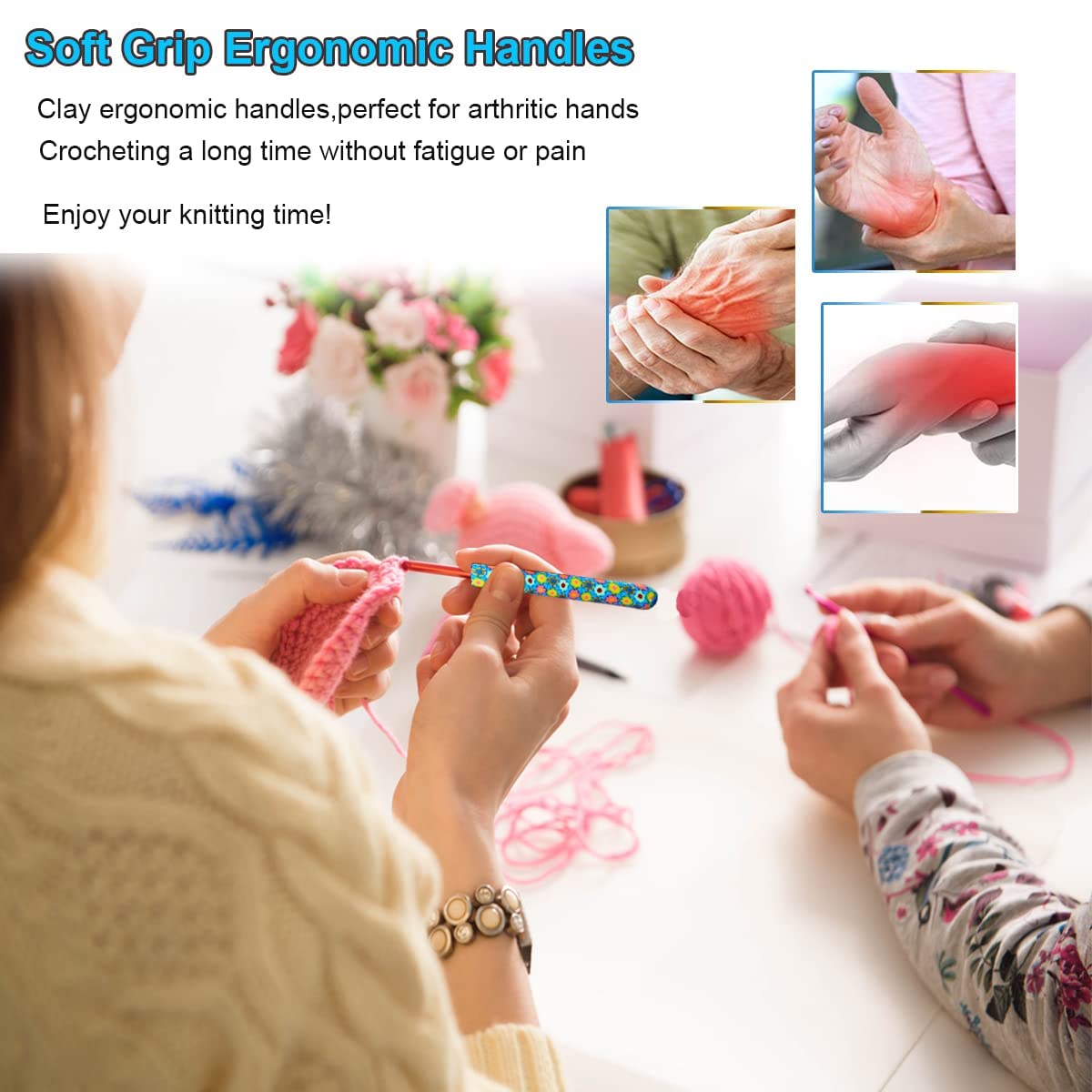 Large 5 Size Aluminum Crochet Hook Set 6.5m(K)/7mm/8mm(L)/9mm(M)/10mm(N) Knitting Needles Craft Weave Yarn Set Polymer Clay Crochet Needles for Crocheting - Premium Knitting Crochet Supplies