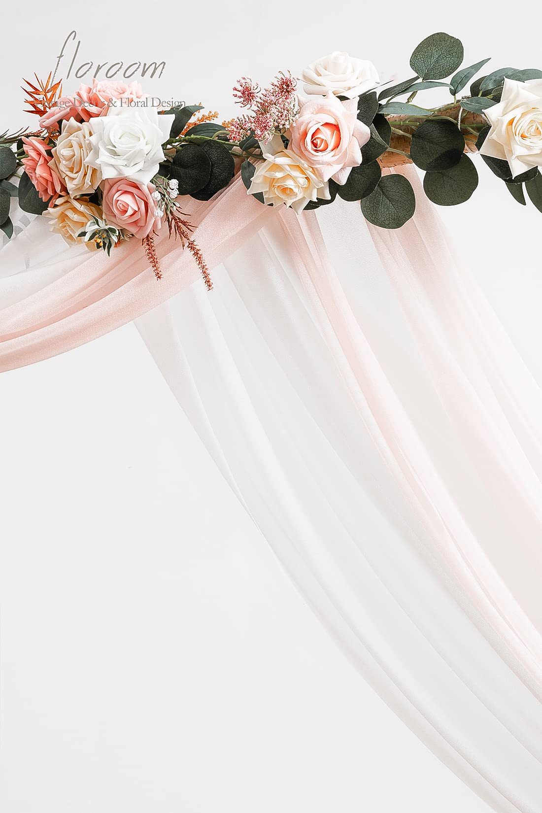 Wedding Arch Draping Fabric 2 Panels 20Ft Chiffon Fabric Drapes Arbor Drapery Wedding Ceremony Reception Swag Decorations (Blush & White)