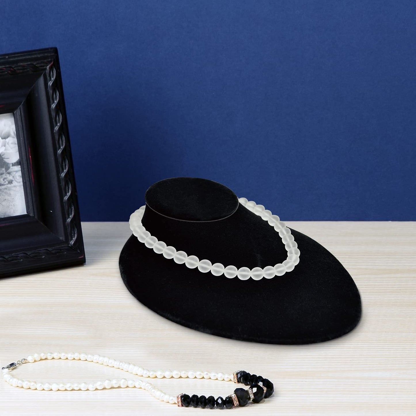 MOOCA Black Velvet Lay Down Necklace Bust Display Jewelry Display Necklace Chain Jewelry Bust Holder Stand, 2 Pcs, Black Velvet