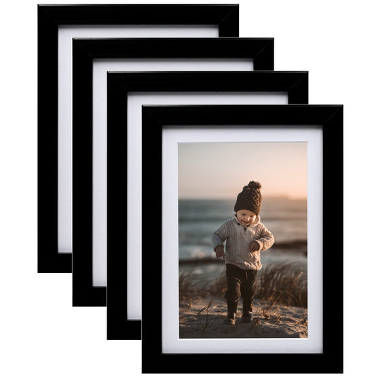 KINLINK 5x7 Picture Frames Black, Photo Frames with Plexiglass for Picture 4x6 with Mat or 5x7 without Mat, Composite Wood Picture Frames for Table Top and Wall Mounting, Set of 4