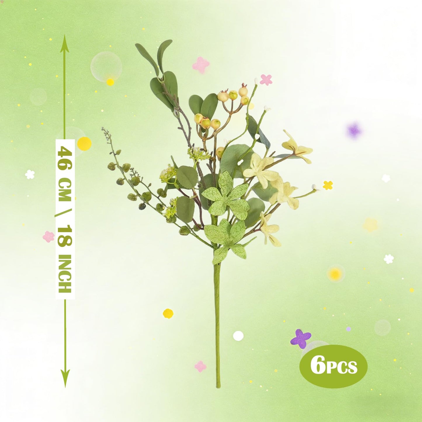 Bibelot 18 Inch Artificial Eucalyptus Stems with Berries, 6 Pcs Realistic Greenery Floral Picks, Spring Summer Stems for Wedding Centerpieces, Table and Home Decor