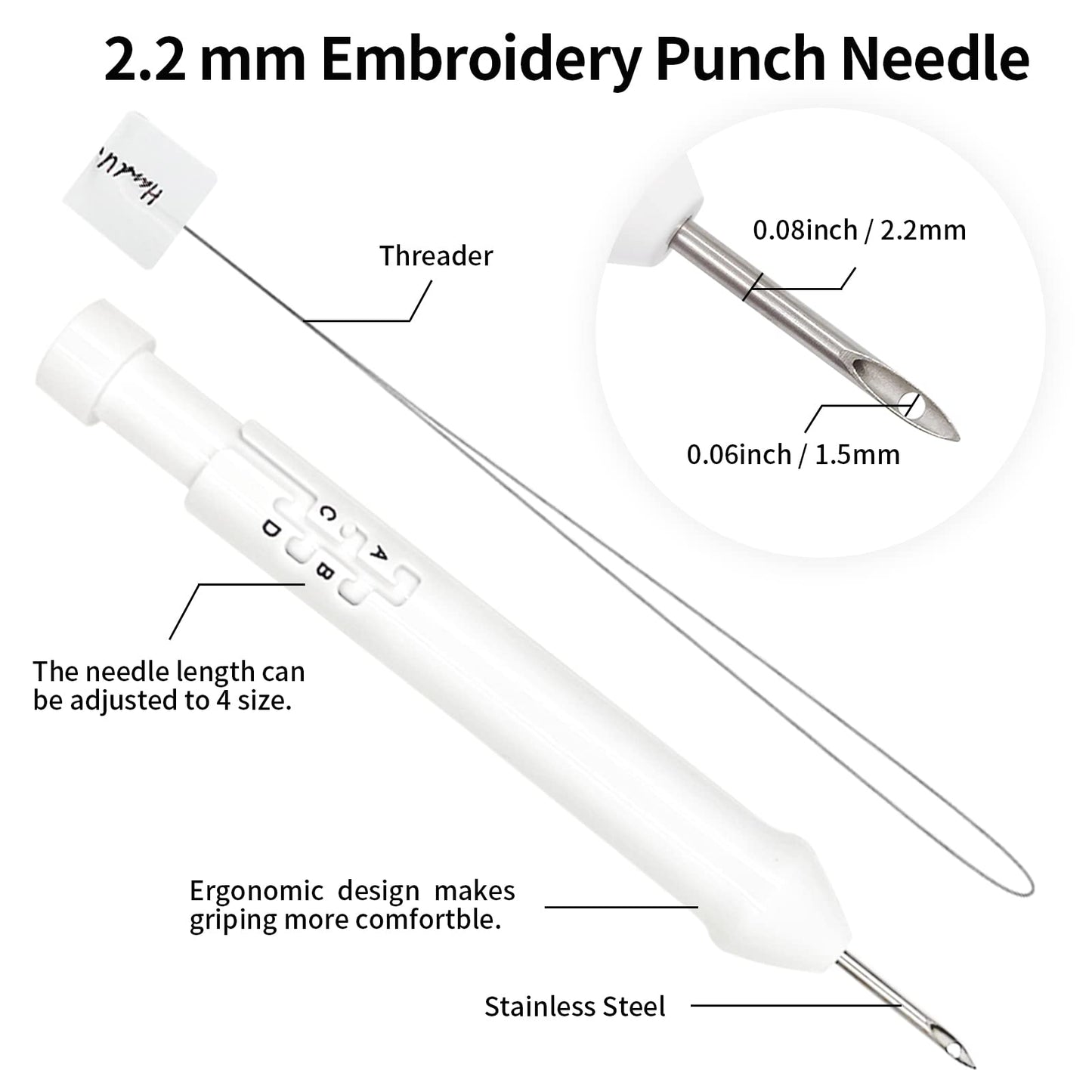 HAND U JOURNEY Embroidery Punch Rug Punch Beginner Kit, 2 Different Adjustable Punch Needle Tool with 9"x9" Monk's Cloth and Pita Cloth