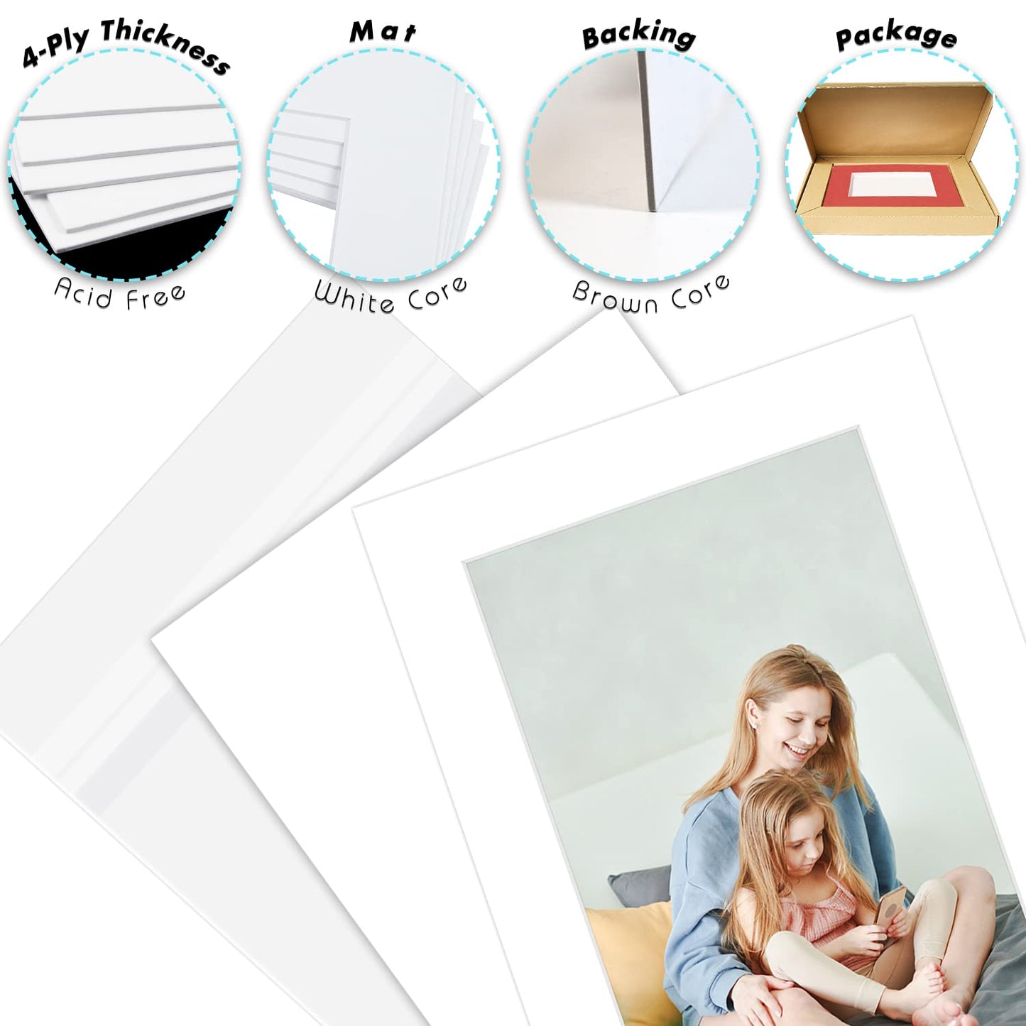 Golden State Art, Pack of 10 White Pre-Cut 5x7 Picture Mat for 4x6 Photo with White Core Bevel Cut Mattes Sets. Includes 10 High Premier Acid Free Bevel Cut Matts & 10 Backing Board & 10 Clear Bags