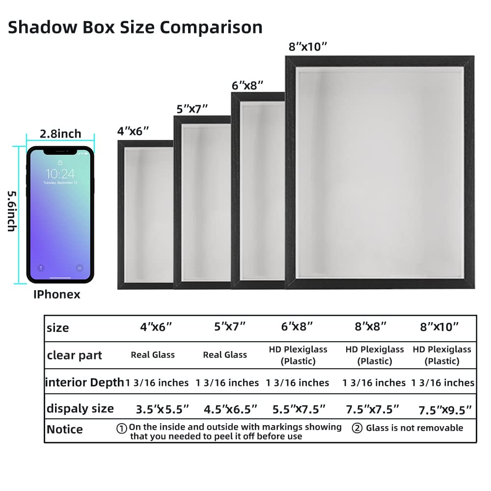 KAPIX Shadow Box 5x7 Picture Frame with Real Glass Deep Wood Memory Box Display case for Flowers,Ticket,Memorabilia,Keepsake,Medal,Art and Photos,Black