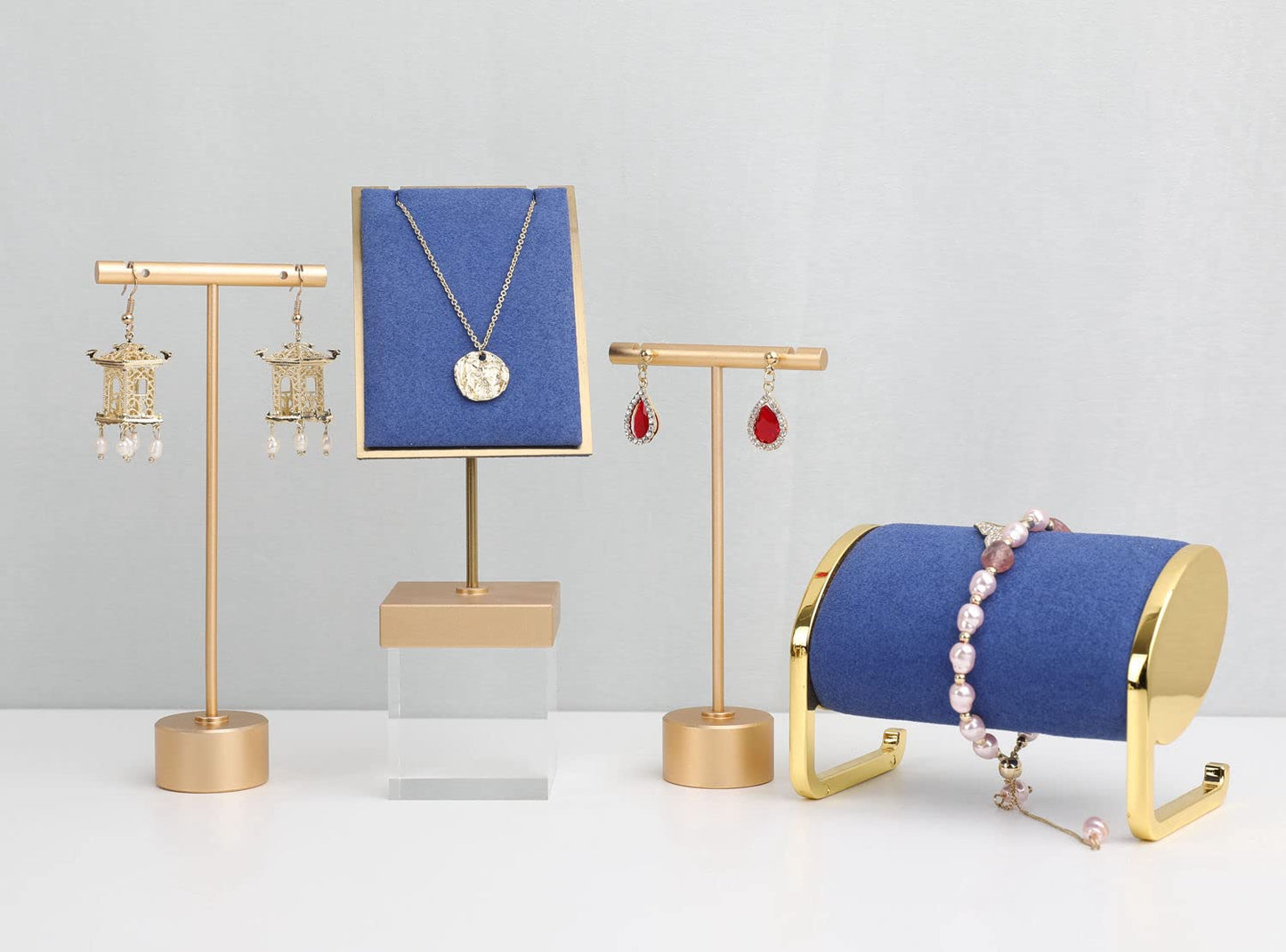 GemeShou Gold Metal Small Earring T Bar Stand Retail Display Holder, Retail Jewelry photography props for Show【Gold-Round Base Height 4.5"】