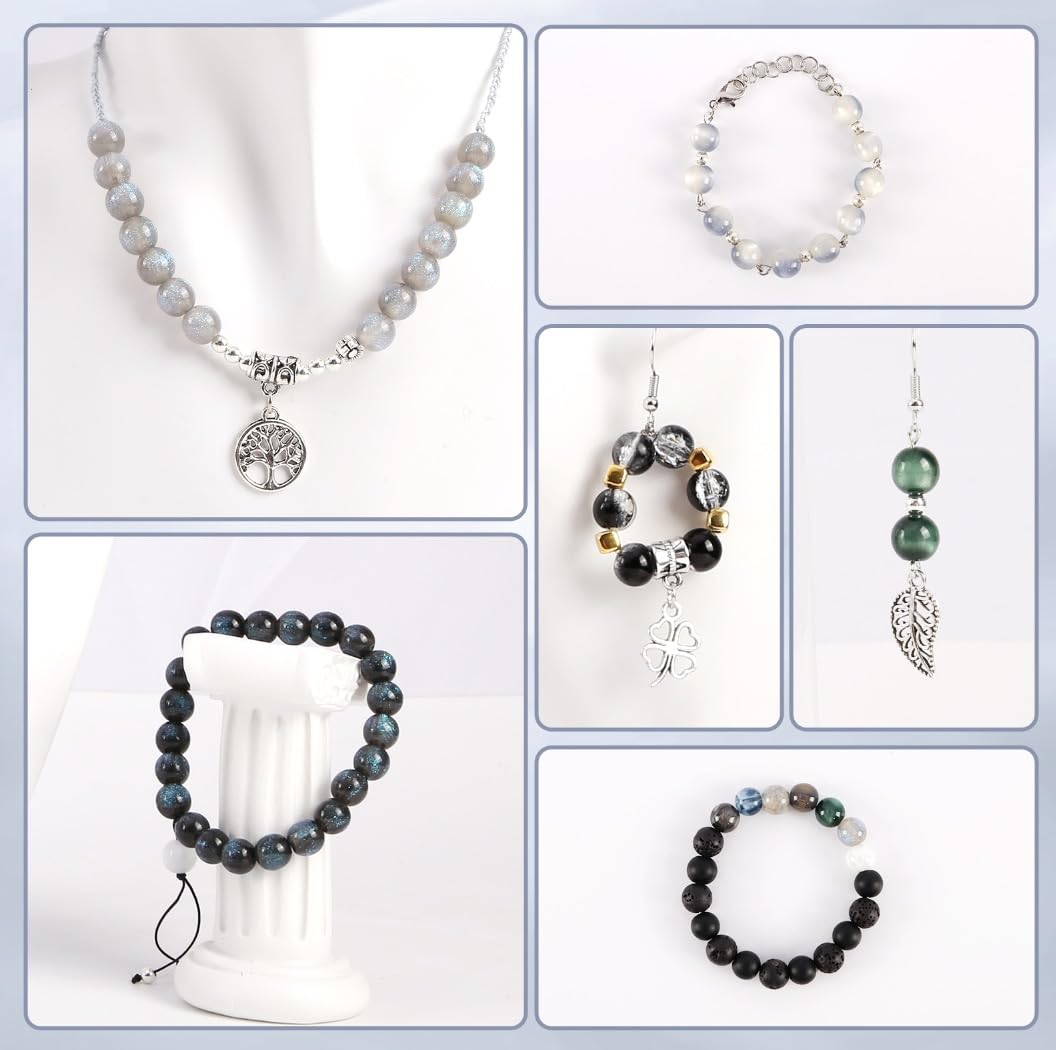 Glass Beads for Jewelry Making, 18 Colors Glass Beads for Bracelets Making kit Including 2-8mm Bead spacers/Lava Beads/Stone Rock DIY Jewelry Making Supplies for Adults (Thanksgiving, Christmas)