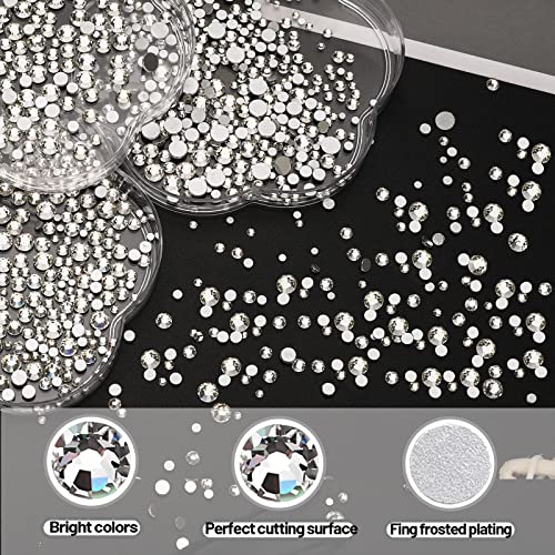 Rhinestones,3150pcs Clear Nail Gems Silver Face Jewels Tooth Eye Gems-Tiny Glass Nail Diamonds Stone Flatback-Small White Crystals Rhinestone for Acrylic Nails-Craft Gems with Wax Pen HINABTRU