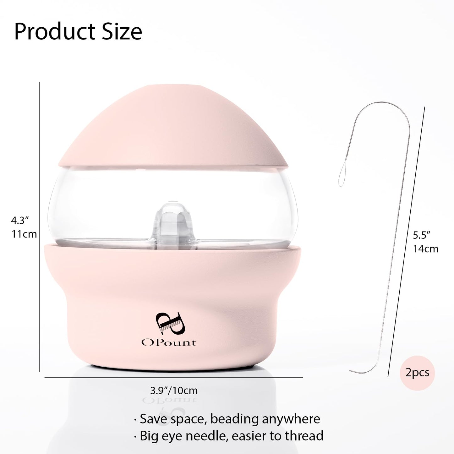 Pink Electric Bead Spinner & 4 PCS 5.3 inch Large Eye Curved Beading Needles, Suitable for Clay Bead, Seed Bead, Round Beads, Bead Spinner for Jewelry Making, Bracelet, Necklace (Patent)