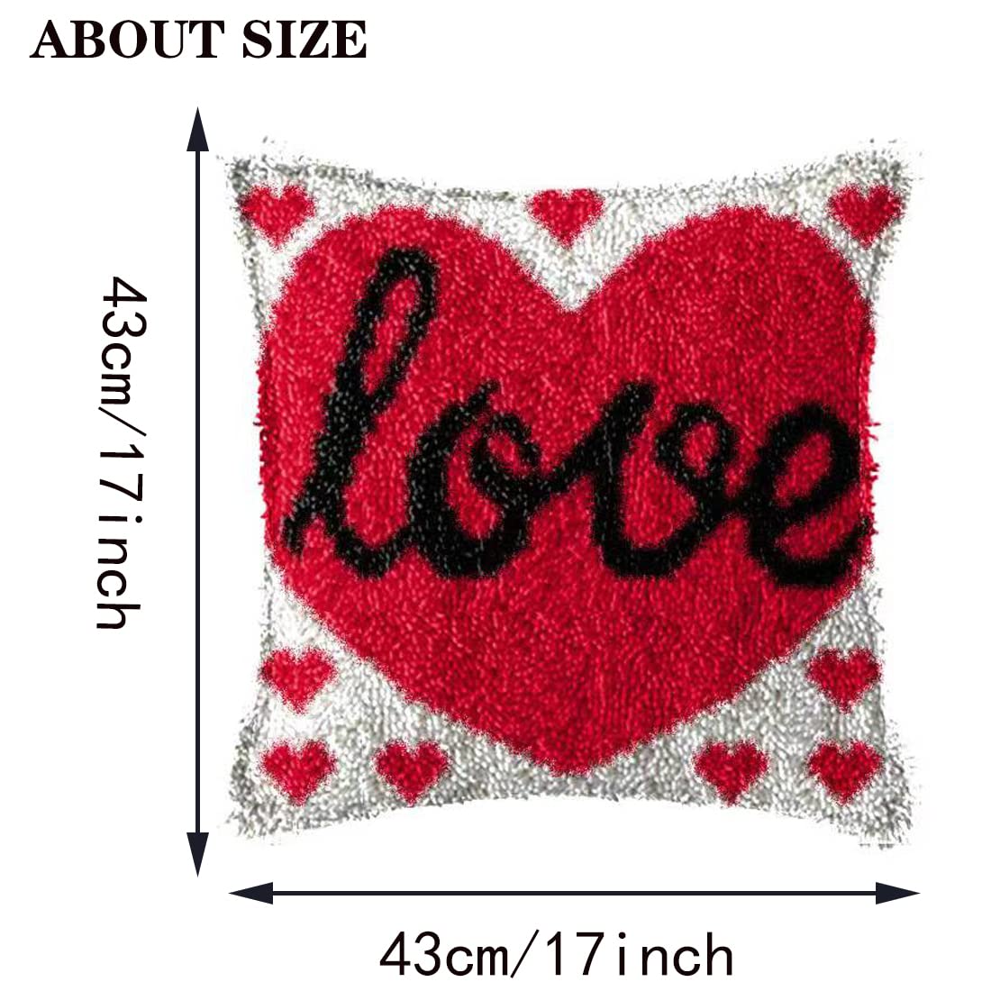 Latch Hook Kits for Adults Kids DIY Love Pillow Cover Beginner Cross Stitch Kits with Preprinted Canvas Crochet Yarn Kits Creative Hand Craft Home Decoration 17'' X 17''