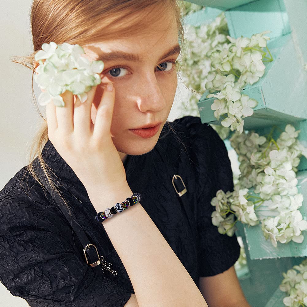 Aipridy Assortment European Large Hole Beads Spacer Beads Rhinestone Craft Beads for DIY Charms Bracelet Jewelry Making (Black-White)