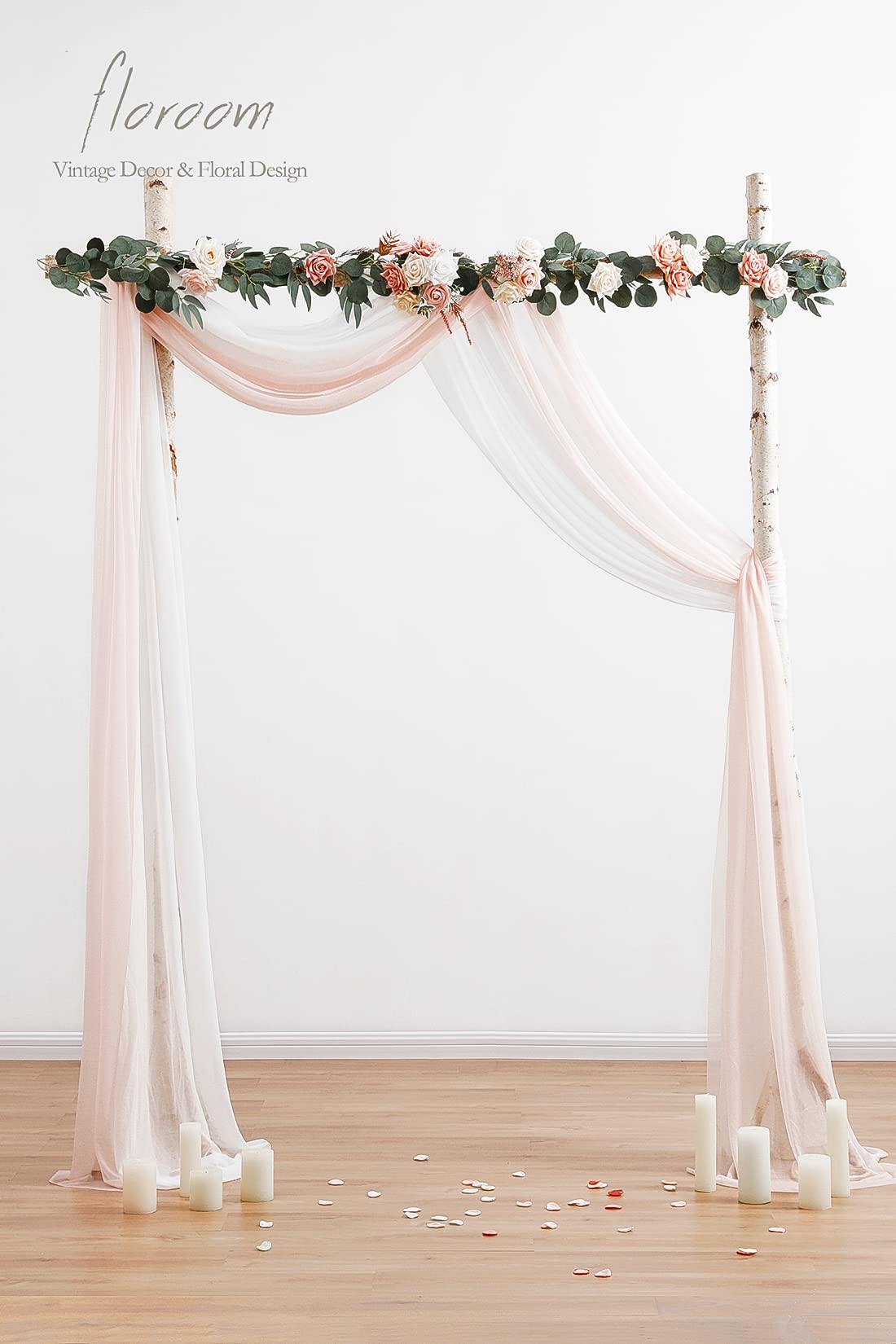 Wedding Arch Draping Fabric 2 Panels 20Ft Chiffon Fabric Drapes Arbor Drapery Wedding Ceremony Reception Swag Decorations (Blush & White)