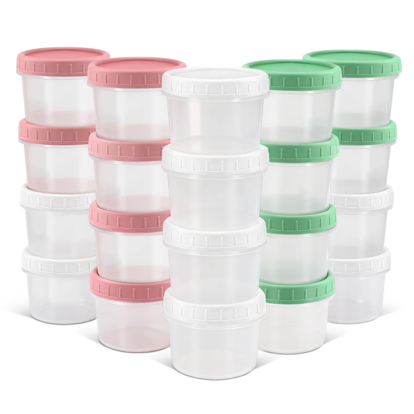 DEMORA 6 oz Small Plastic Containers with Twist on Lids [20 Sets], Stackable Little Food Storage Containers for Snack Lunch Meal Prep Salad Dressings, Freezer/Microwave/Dishwasher Safe, BPA Free