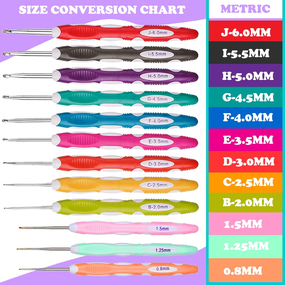 Ergonomic Crochet Hooks Set with Case, 12PCS Crochet Hooks for Arthritic Hands, Size from 0.8mm~6.0mm